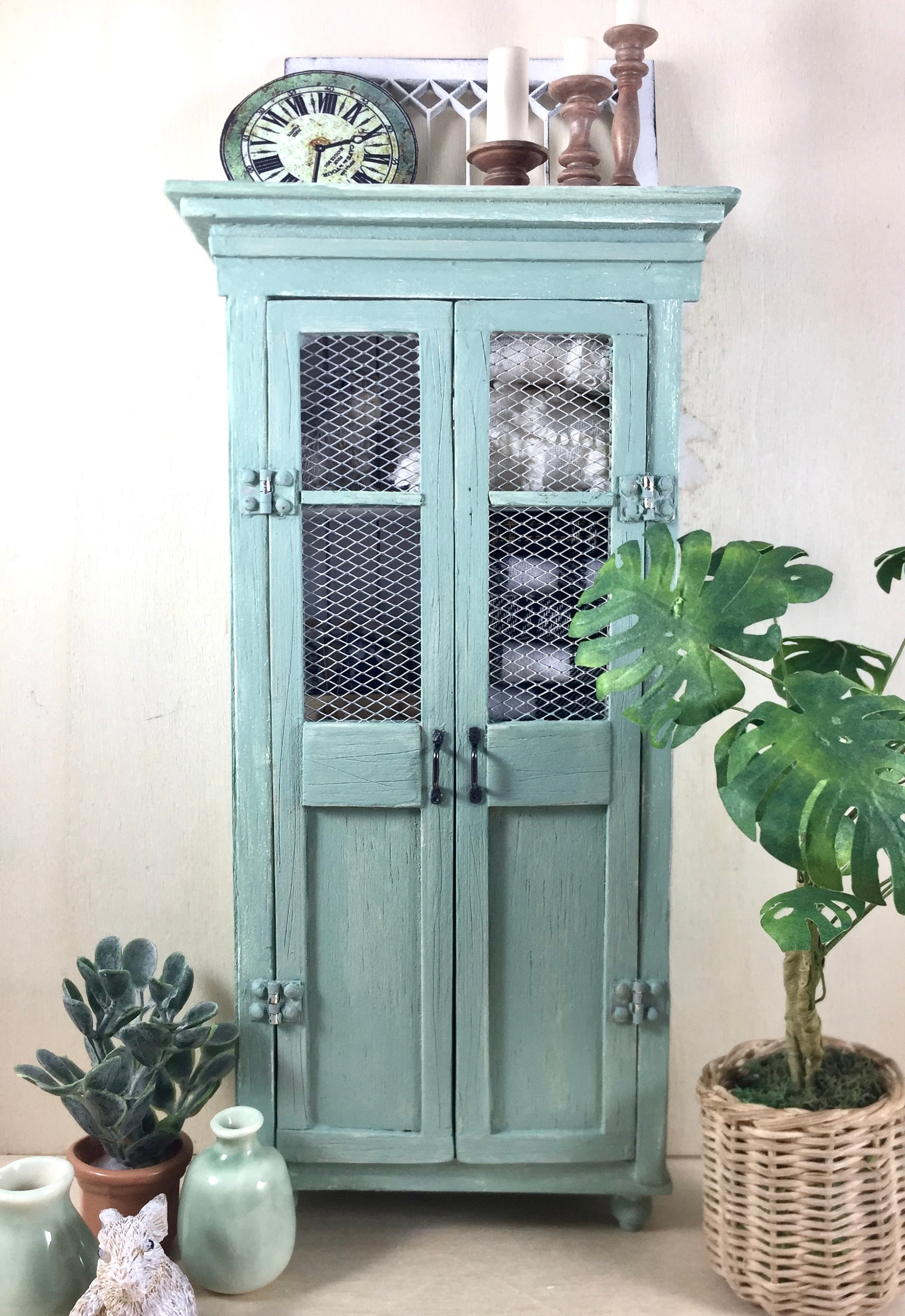 Miniature Farmhouse Green Tall Cabinet