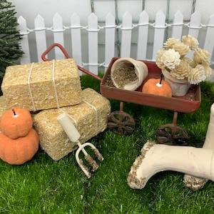 Miniature Autumn Garden Wagon Scene