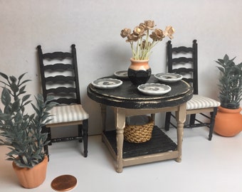 Miniature Dollhouse Farmhouse Table and Chairs