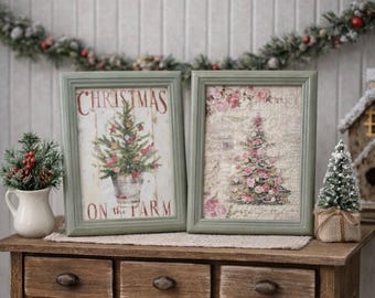 Letreros navideños en miniatura estilo granja shabby chic