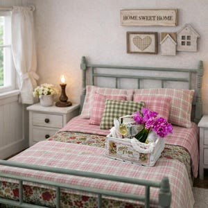 Miniature Dollhouse Double Bed