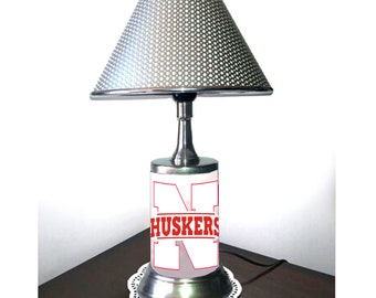 Nebraska Huskers desk lamp with chrome finish shade