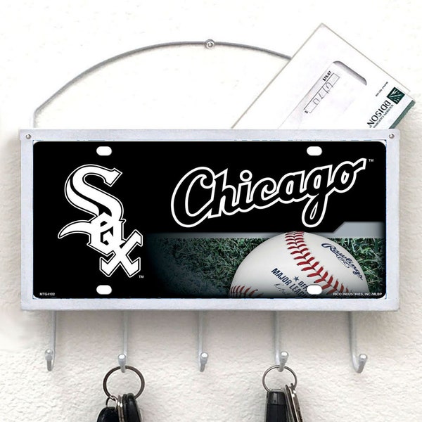 Chicago White Sox Mail Organizer, Mail Holder, Key Rack, Decorated with Your Favorite Team Plate, hanging bag, face mask, & more.