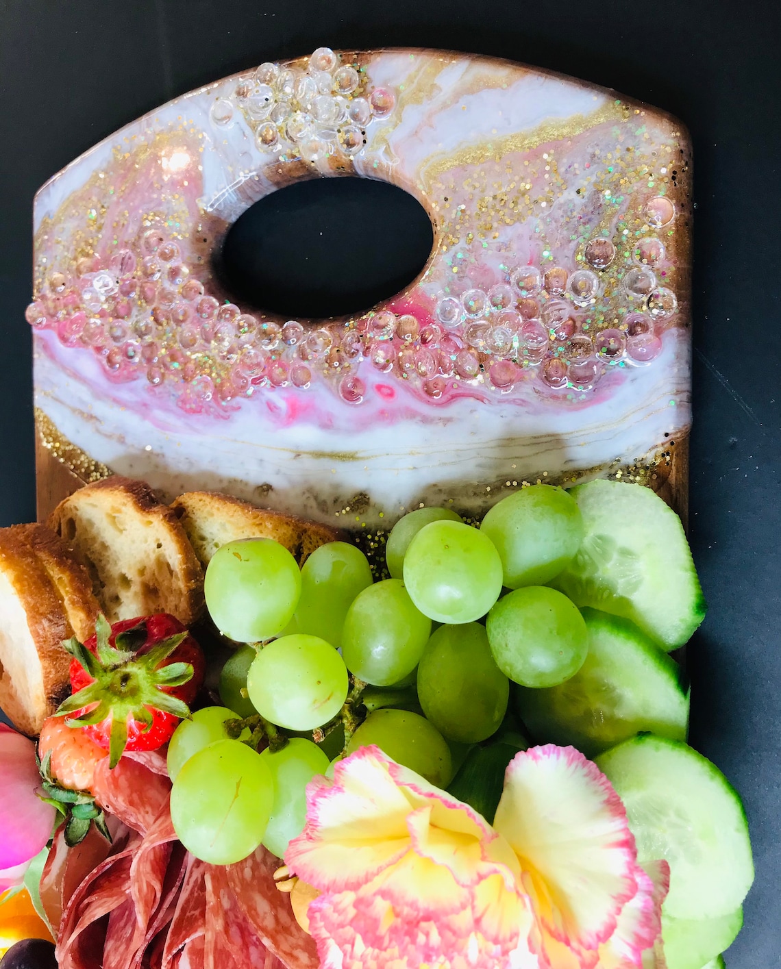 Sparkle Resin Cheese Board Charcuterie Pink Gold White Etsy