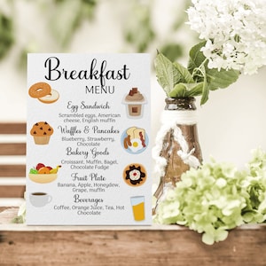 Minimalistische Frühstück Menü Schild Vorlage, Editierbares Frühstück Station Schild, Hochzeit Frühstück Bar, Erstellen Sie Ihr Frühstücksschild-00025