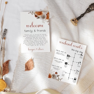 Autumn Wedding Weekend Itinerary, Fall Floral Wedding Timeline Template, Burnt Orange Order of Events, Terracotta Template Download, HARP