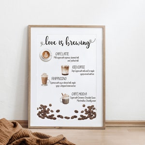 Love Is Brewing Modelo de sinal de menu de café, sinal de bar de café de casamento, bar de café editável, sinal de bar de chá de noiva, sinalização de casamento-CF3