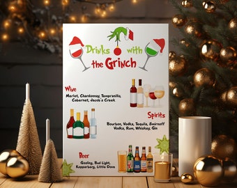 Grinch Christmas Drink Menu Template, Christmas Party Bar Sign, Drink up Grinches Sign, Editable Holiday Bar Menu, Cocktail Party Menu, GC2