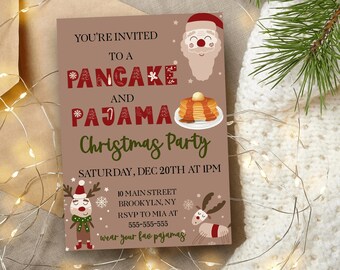 Pancakes and Pajamas Invitation, Holiday Breakfast With Santa Invite, Christmas Breakfast Party, Holiday Brunch Invite, Winter Party-PAN8