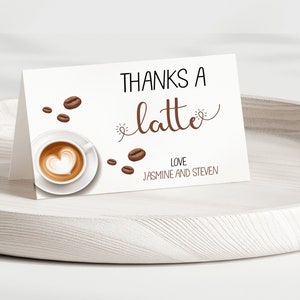 Gracias a Latte Baby Shower Tarjeta de agradecimiento, Baby is Brewing Tarjeta de agradecimiento doblada, Plantilla de tarjeta de agradecimiento neutral de género, Tema de café-CF14