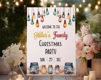 Christmas Party Welcome Sign, Printable Holiday Welcome Sign, Festive Welcome Poster, Large Christmas Lights Sign, Holiday Banner-CP5