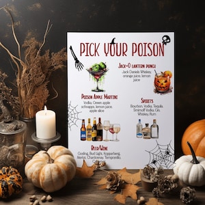 Halloween Pick Your Poison Drink Menu, Editable Bar Menu Template, Halloween Signature Cocktails Bar Sign, Create Your Halloween Drink-HA1
