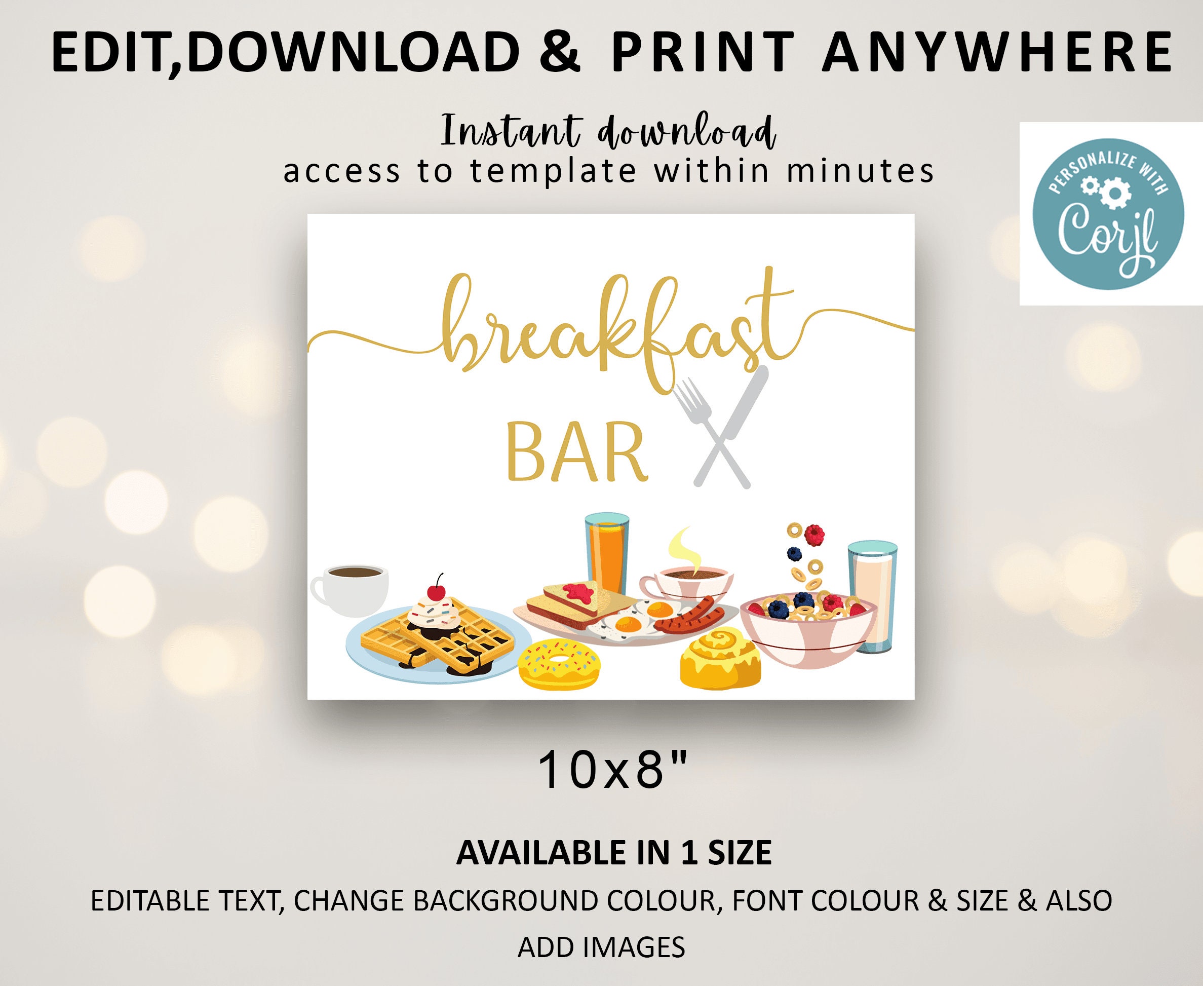 Breakfast Bar Sign Template, Customize Your Breakfast Sign, Wedding Breakfast Bar, Party