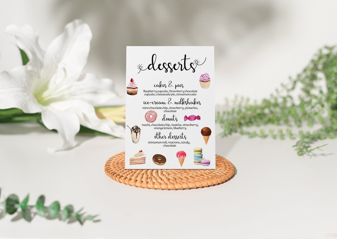 Dessert Menu Bar Template, Wedding Dessert Sign, Printable Sweets Table ...