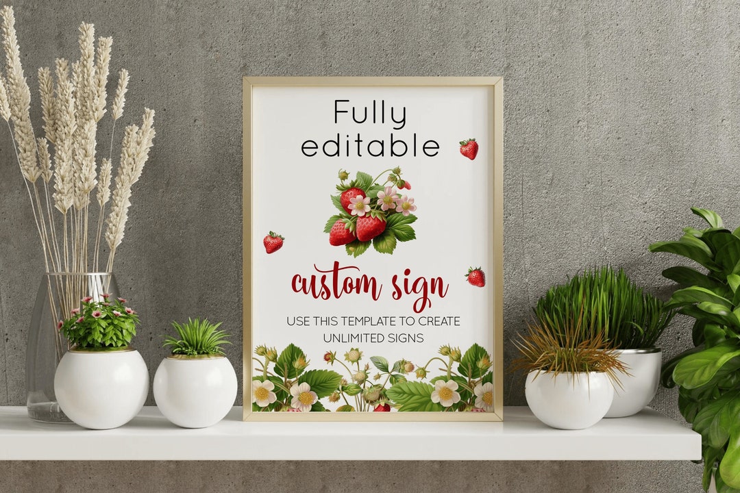 Editable Strawberry Custom Sign Template, Berry Baby or Bridal Shower ...