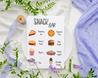 Snack Menu Sign Template, Editable Bridal Shower Snack Bar, Wedding Snack Bar, DIY Food Table Sign, Create Your Own Menu, Junk Food-00035