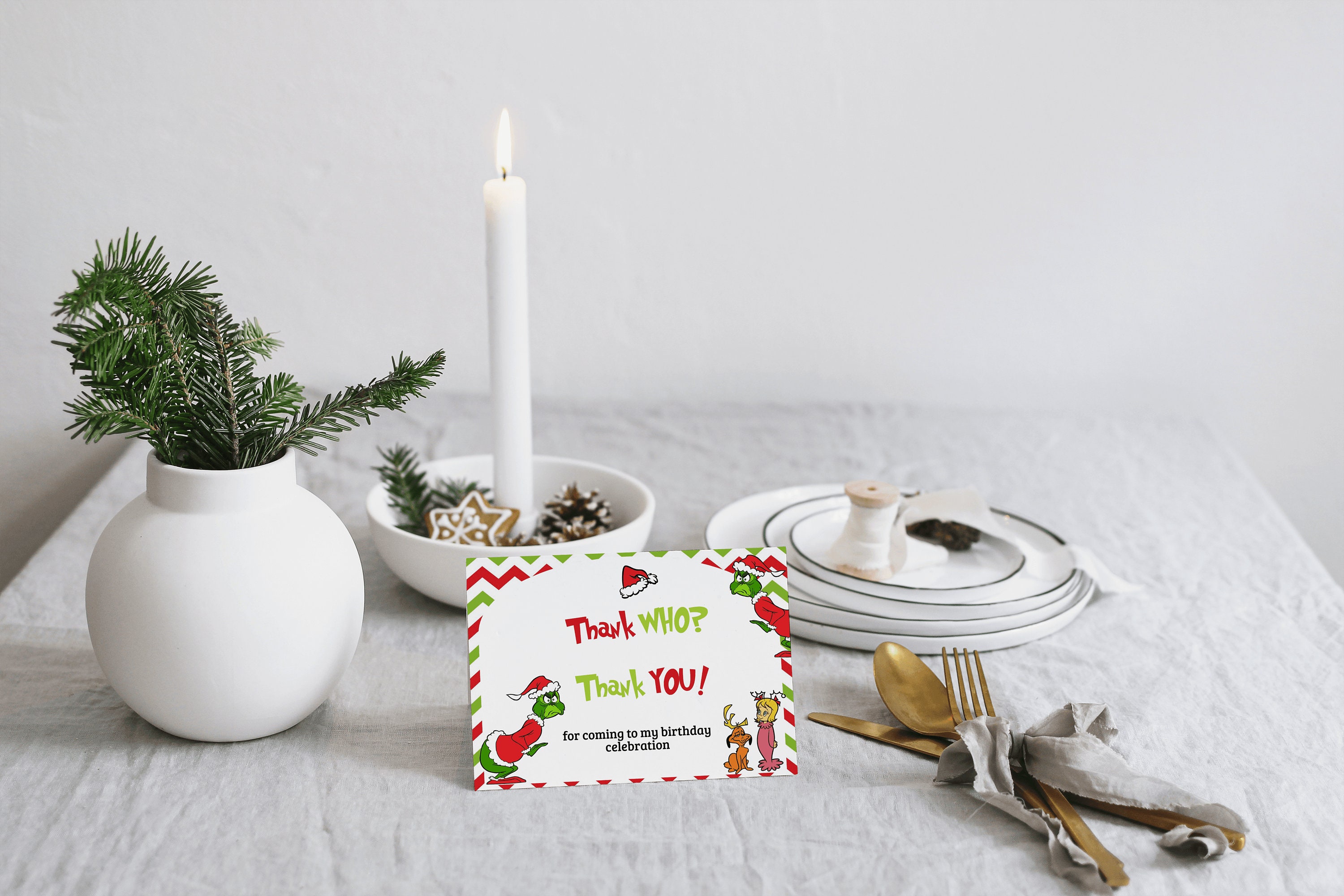 Grinch Christmas Thank You Card, Editable Grinchmas Birthday Thank You