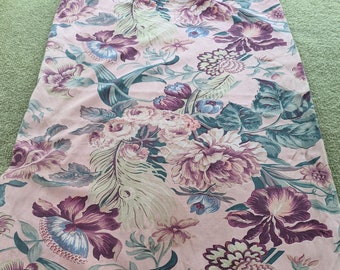 Vintage 1940s, Mid Century Pillow Sham, Tropical Flowers & Leaves. Antique Rose Pink Background, Fuchsia and Shades of Green. Rayon Acetate.