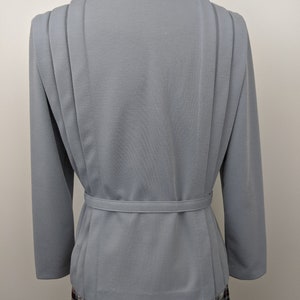 Vintage 1970s Leslie Fay Petites, Wool Blend Knit Jacket with Belt, Pale Steel Blue Gray. Mandarin Collar with Tuxedo Pleat Front & Back. image 6