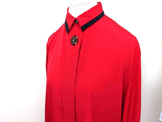 Vintage 1970s, Lykette Blouse, Bright Red with Bl… - image 5