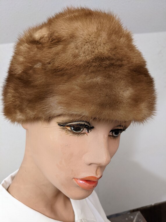 Vintage 1950s, Light Mink Fur Domed Hat. Satin Li… - image 8