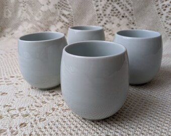 Vintage 1990s, Asian, Porcelain Chinese Tea Cups, Set of Four, Simple Pale Blue Kung Fu Tea Cups. Capacity 8 ounces.