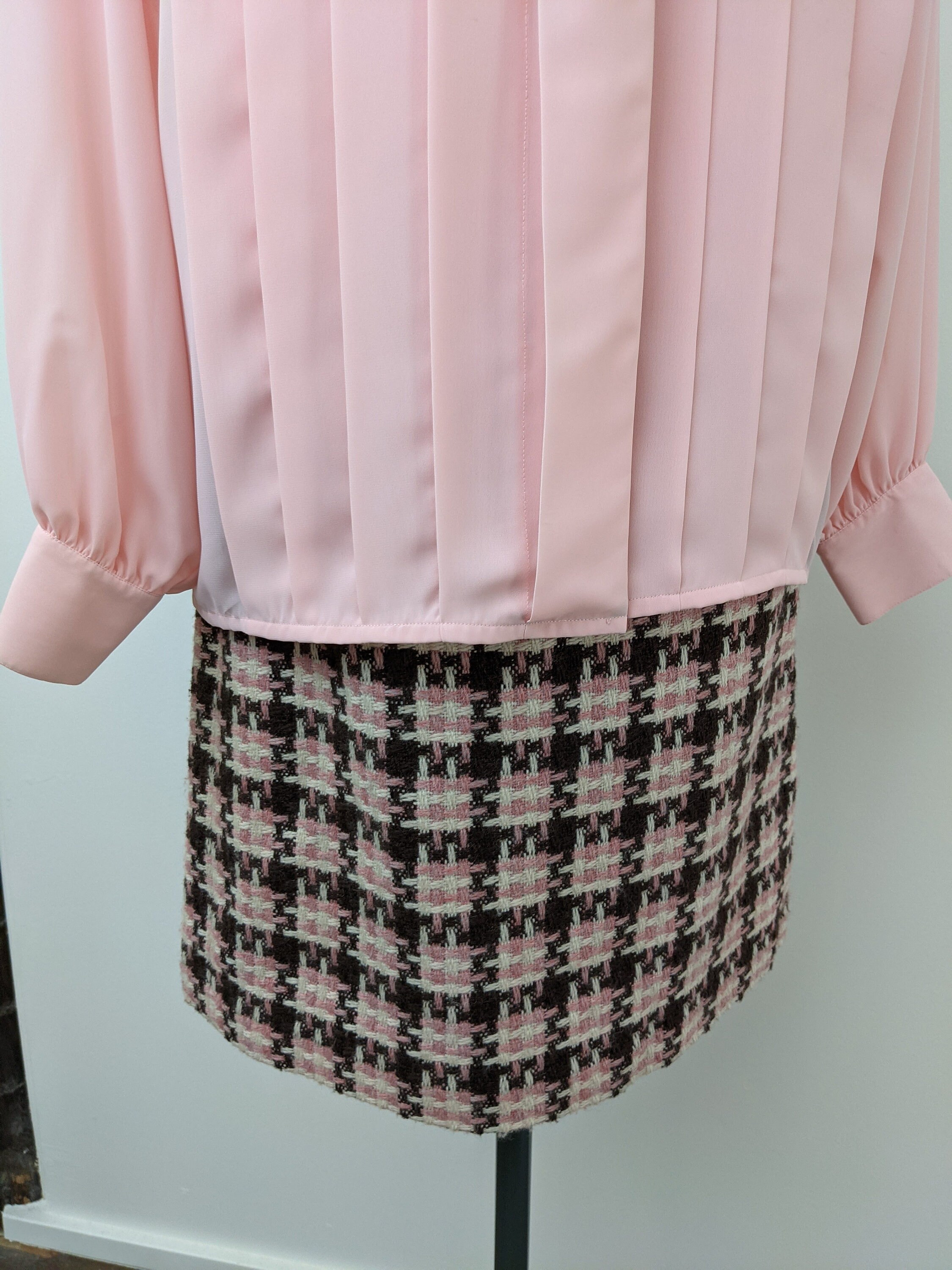 Vintage 80s Chaus Pink Sheer Blouse Pleated Front Straight | Etsy