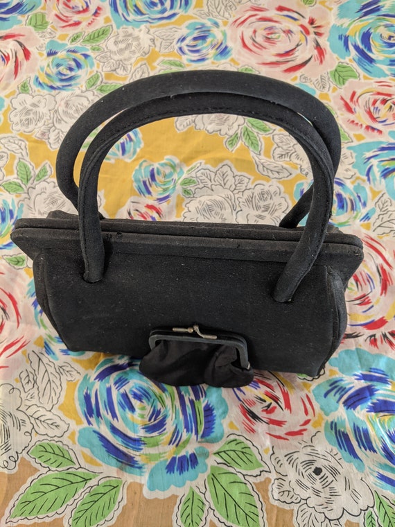 Vintage 1940s Virginia Art, Black Velvet Handbag … - image 4