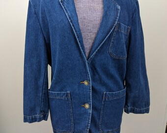 Vintage 1970s Carriage Trade Ltd, Cotton Denim Utility Chore Coat, Two Button Front Closure, Two Big Front Pockets. Made in Hong Kong.