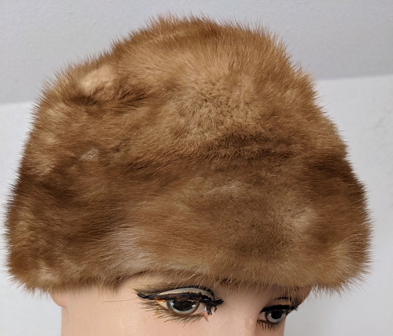 Vintage 1950s, Light Mink Fur Domed Hat. Satin Li… - image 4