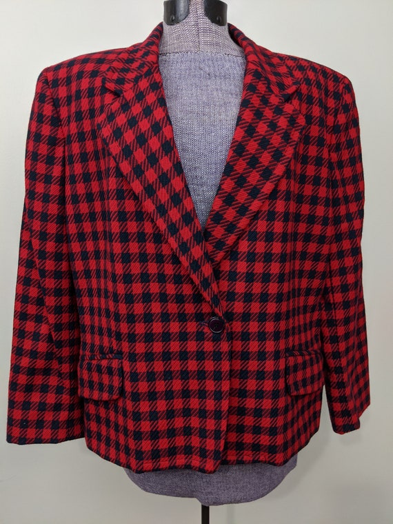 Vintage 1970s Liz Claiborne, Red & Navy Houndstoo… - image 1