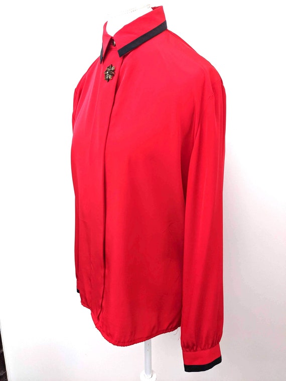 Vintage 1970s, Lykette Blouse, Bright Red with Bl… - image 9