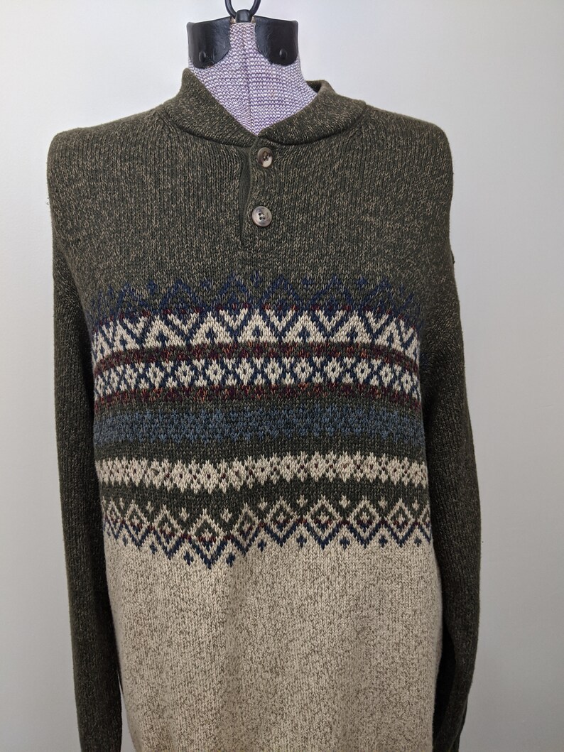 Vintage 1980s Dockers, Dark Green, Big, Long Tweed Knit Sweater, Fair ...