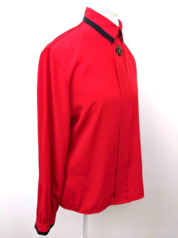 Vintage 1970s, Lykette Blouse, Bright Red with Bl… - image 8