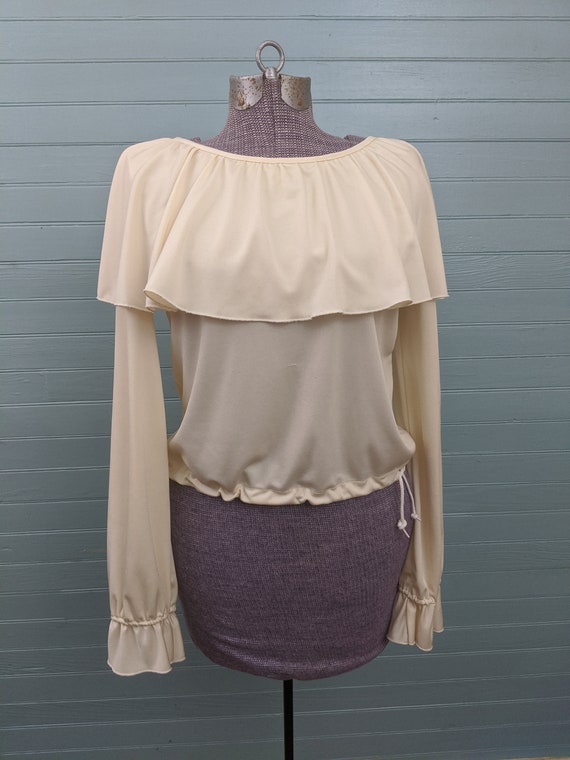 Vintage 1970s Lady Manhattan, Silky Knit, Cream Bl