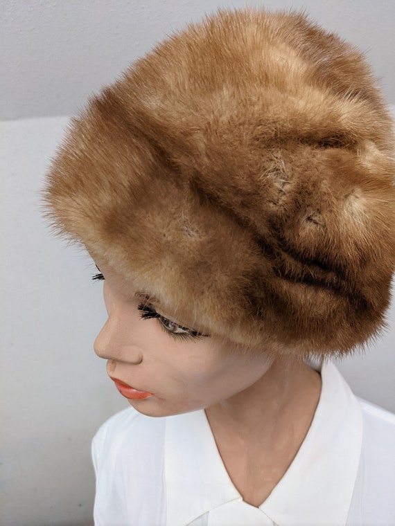 Vintage 1950s, Light Mink Fur Domed Hat. Satin Li… - image 7