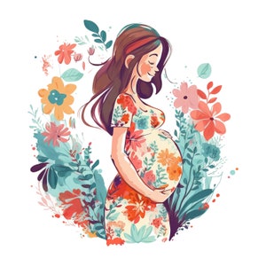 Pregnant mother PNG, baby shower digital art. Pregnant belly illustration, baby girl boy mothers day, mom mother to be png pregnancy
