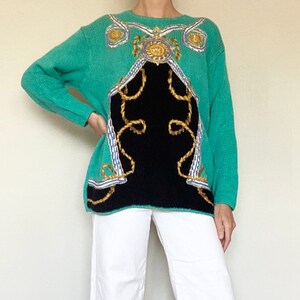 Vintage (S/M) 80s/90s Decorative Front Long Sleeve Sweater - Women’s Vintage Clothing - Women’s Vintage Sweater