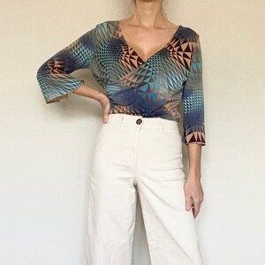 Vintage (M) Asymmetrical Wrap Front 3/4 Sleeve Shirt - Women’s Vintage Clothing - Women’s Vintage Top