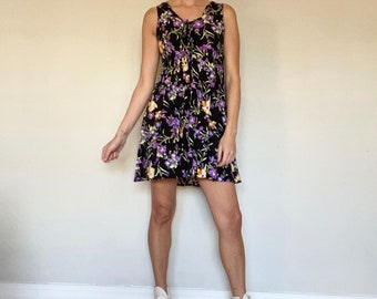 Vintage (XS/S) 1990s Floral Print Sleeveless Dress - Women’s Vintage Clothing - Women’s Vintage Dress