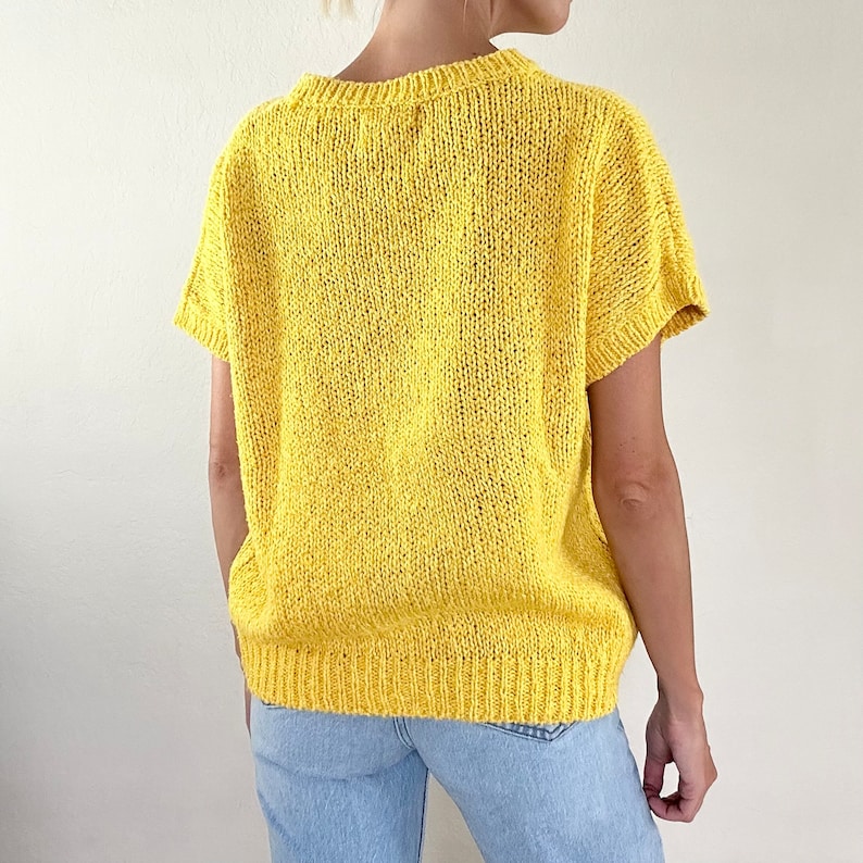 70s Handknitted Sweater | Vintage Yellow Oversized Knit |  Women's Retro Bold Lightweight Sweater
