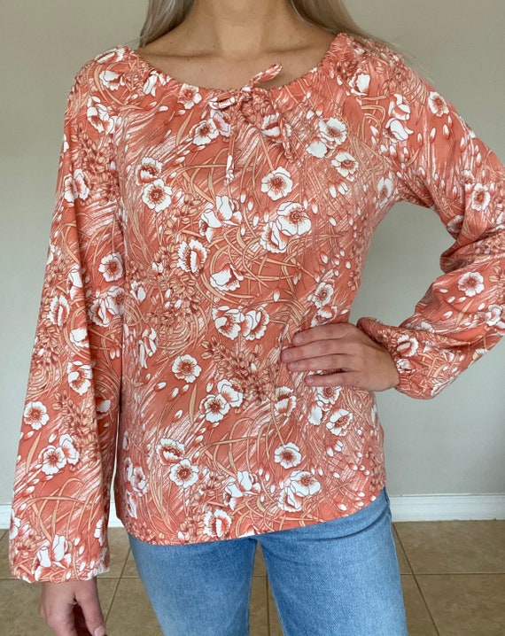 Vintage (S/M) 1970s Floral Print Off Shoulder Lon… - image 3