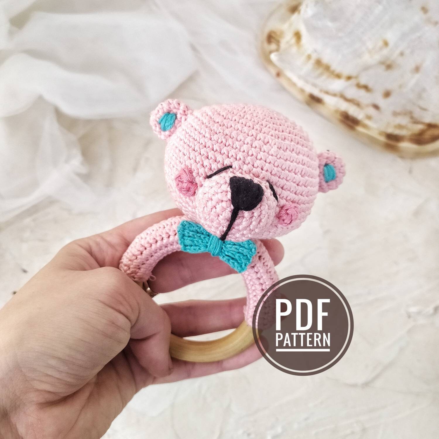 Crochet rattle pattern bear ring rattle Teddi bear ring Baby | Etsy