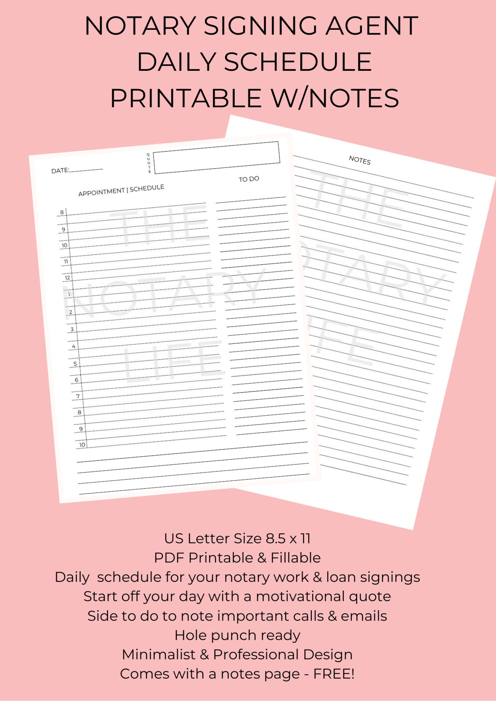 Notary Signing Agent Daily Schedule PDF Planner Printable & - Etsy