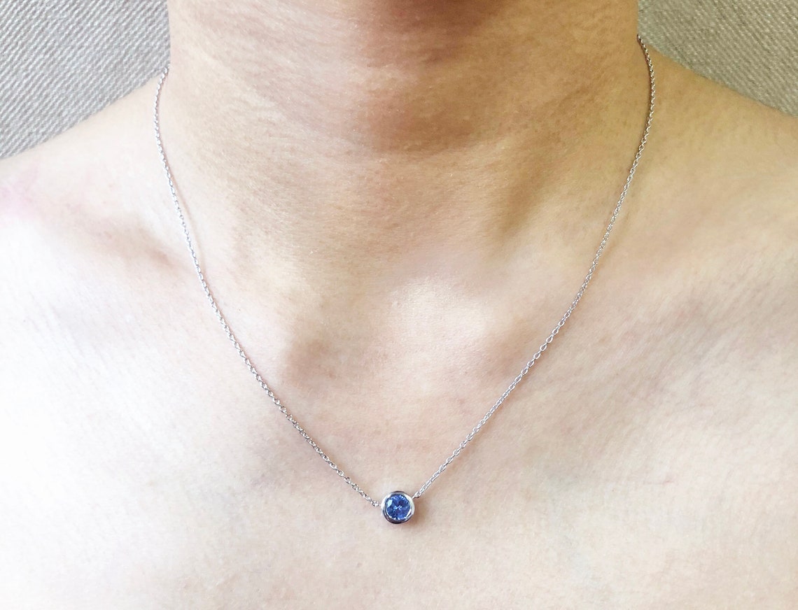 Birthstone Necklace 18k White Gold Plated Sterling Silver 5mm Etsy