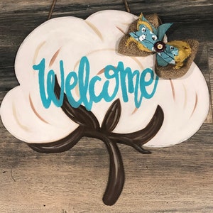 Cotton, Boll, Farmhouse, Country, Wood, Sign, Door Decor, Wooden Door Hanger