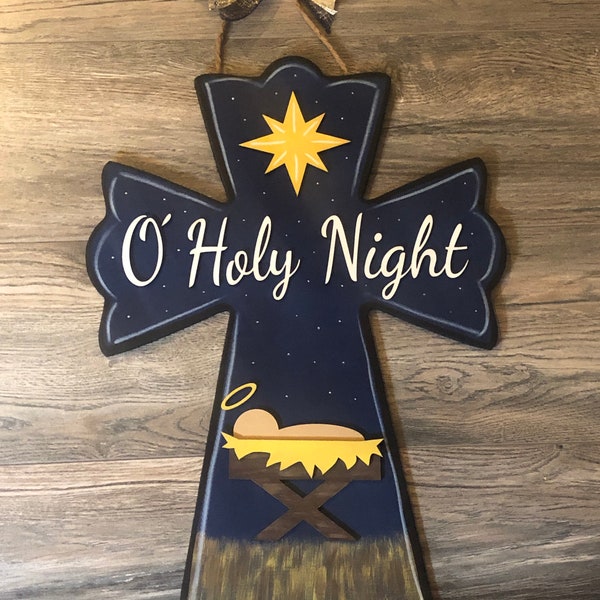 Cross Door Hanger, O' Holy Night, Christmas Decor, Holiday Decor, X-Mas Door Hanger