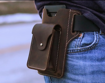 Personalized Full Grain Leather Cell Phone Holster, Men's Belt Case