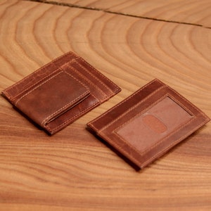 Full Grain Leather Money Clip Slim Wallet, Initials Name Engraving, Men's Gift, Anniversary Gift, Father's day, Boyfriend Gift, Gift for Dad