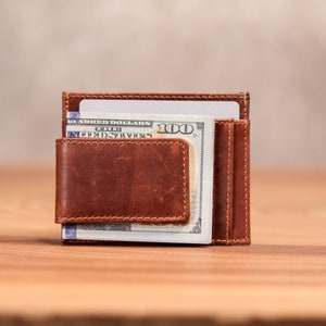 Full Grain Leather Money Clip Slim Wallet, Initials Name Engraving, Men's Gift, Anniversary Gift, Father's day, Boyfriend Gift, Gift for Dad image 2